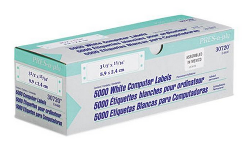 Pres-A-Ply Pin Fed Computer Labels for Dot Matrix Printer, 15/16" x 3-1/2", White, 5000 Labels