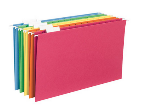 Hanging File Folder w/ Tab, Legal Size, Assorted Colors