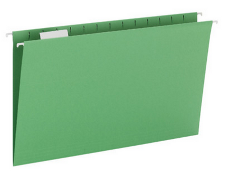 Hanging File Folder w/ Tab, Legal Size, Bright Green