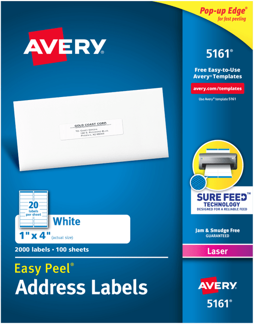 Easy Peel Address Labels, 1" x 4", White, Permanent, 2000 Labels