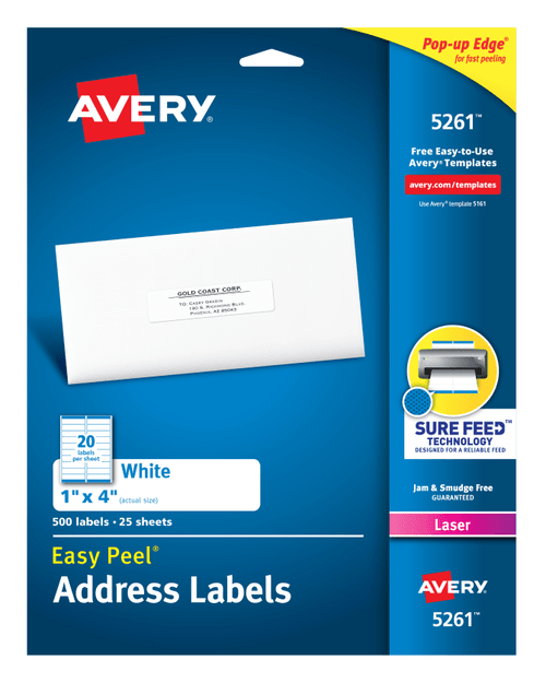 Easy Peel Address Labels, 1" x 4", White, Permanent, 500 Labels