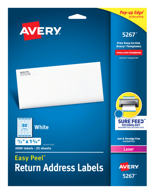 Easy Peel Return Address Labels, 1/2" x 1-3/4", White, Permanent, 2000 Labels