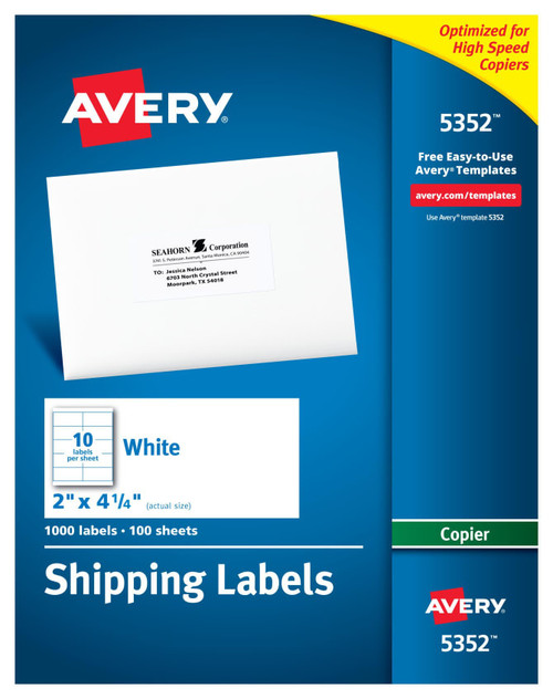 Shipping Labels, 2" x 4-1/4", White, Permanent, Copier, 1000 Labels