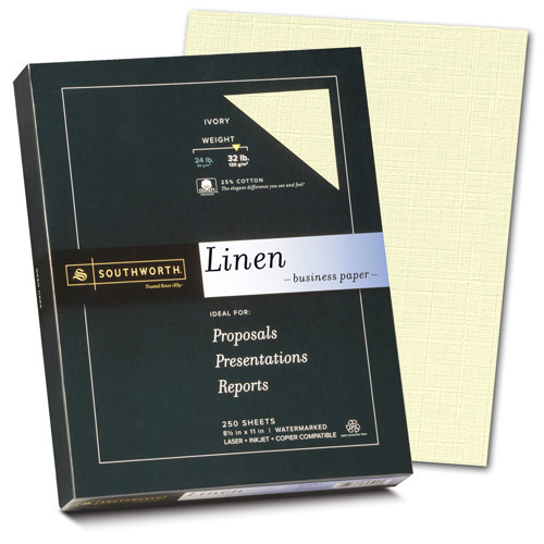 Linen Business Paper, 32 lb., 8-1/2"x11", 250 Sheets, Ivory