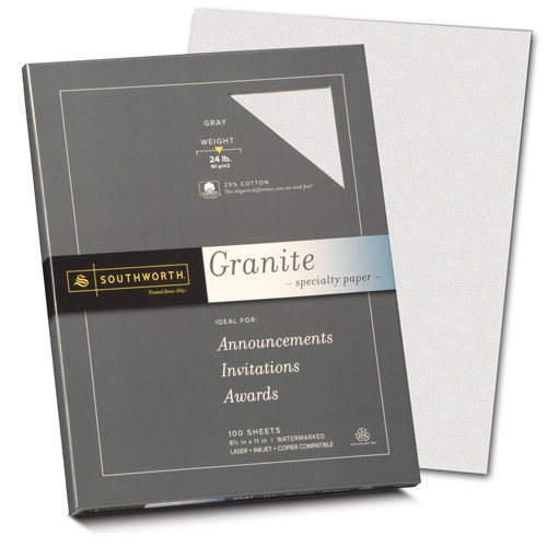 Granite Paper, 24 lb., 8-1/2"x11", 100 Sheets, Gray