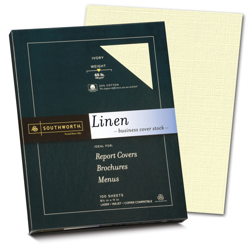 Linen Business Cover Stock, 65 lb., 8-1/2"x11", 100 Sheets, Ivory