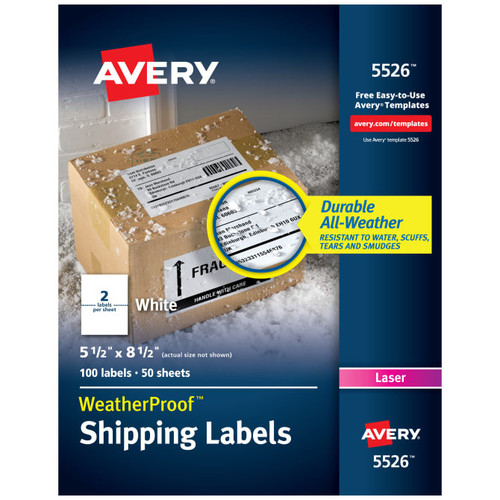 Shipping Labels, 5-1/2" x 8-1/2", White, Waterproof, Ultrahold Permanent, 100 Labels