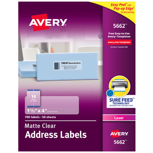 Address Labels, 1-1/3" x 4", Clear, Permanent, 700 Labels