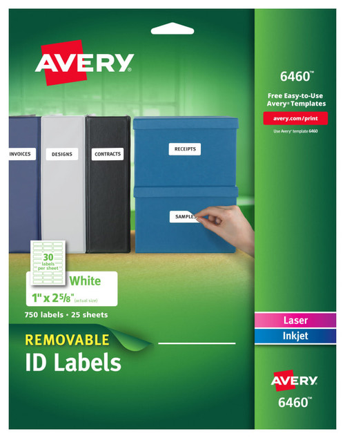 ID Labels, 1" x 2-5/8", White, Removable, 750 Labels