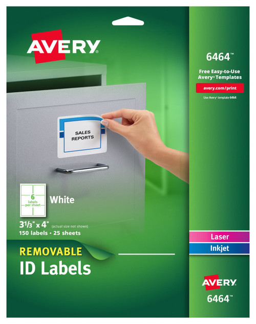 ID Labels, 3-1/3" x 4", White, Removable, 150 Labels