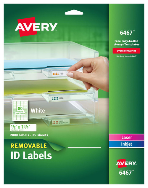 ID Labels, 1/2" x 1-3/4", White, Removable, 2000 Labels