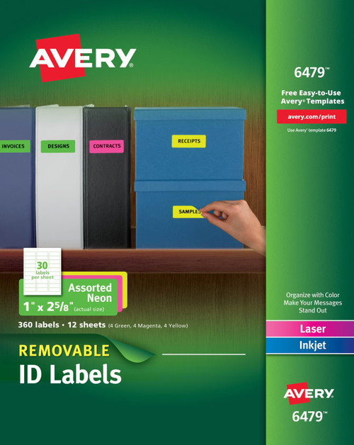 ID Labels, 1" x 2-5/8", Assorted Neon Colors, Removable, 360 Labels