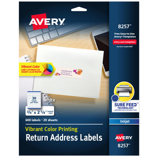 Vibrant Color Printing Return Address Labels, Permanent, Inkjet (600ct.)