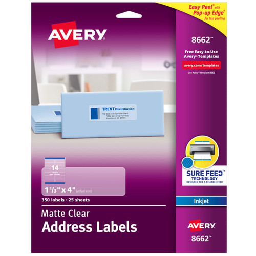 Matte Clear Address Labels, Permanent, Inkjet (350ct.)