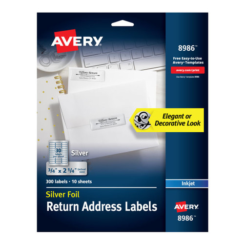 Return Address Labels, 3/4" x 2-1/4", Silver Foil, Permanent, Inkjet, 300 Labels