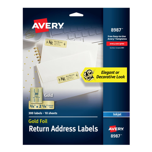 Gold Foil Return Address Labels, Permanent, Inkjet (300ct.)