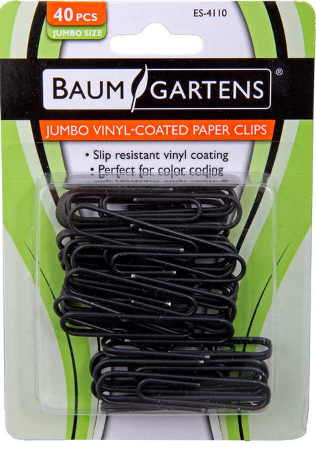 Vinyl Coated Paper Clips, Jumbo Size, Black (40ct.)