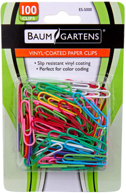 Vinyl Coated Paper Clips, Standard Size, Assorted Colors (100ct.)