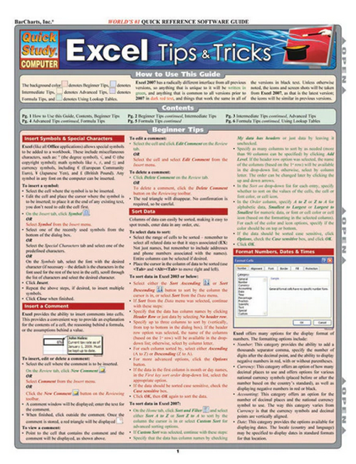 QuickStudy® Reference Guide, MS Excel: Tips & Tricks