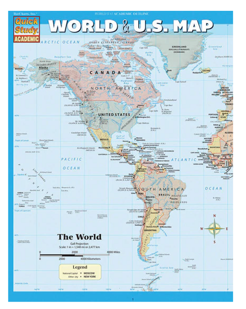 QuickStudy® Reference Guide, World & US Map