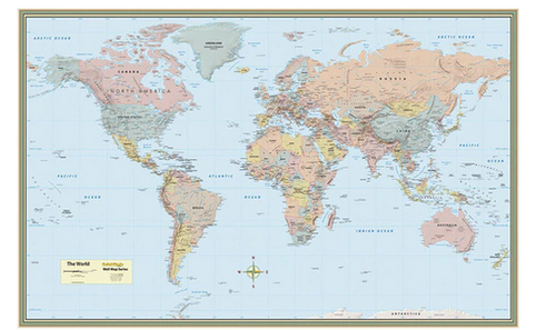 50”x32” QuickStudy® Laminated Poster, World Map