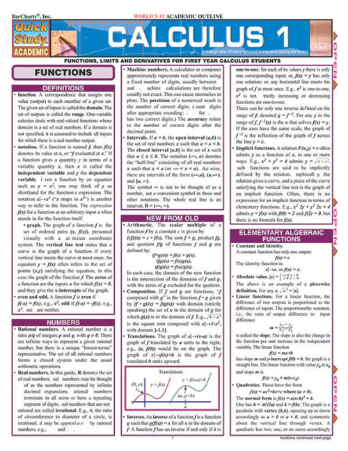 QuickStudy® Reference Guide, Calculus 1