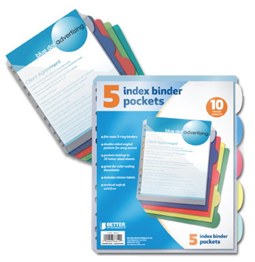 Index Binder Pockets, Letter Size, 5-Tab