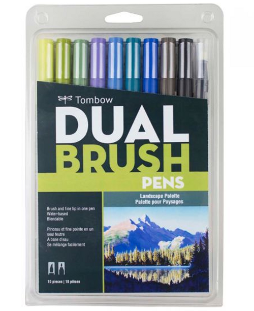 Tombow Dual Brush Pens,  Brush and Fine Tip, 10pk, Landscape Colors