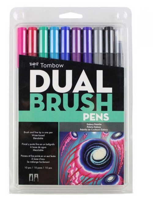 Tombow Dual Brush Pens,  Brush and Fine Tip, 10pk, Galaxy Color Palette