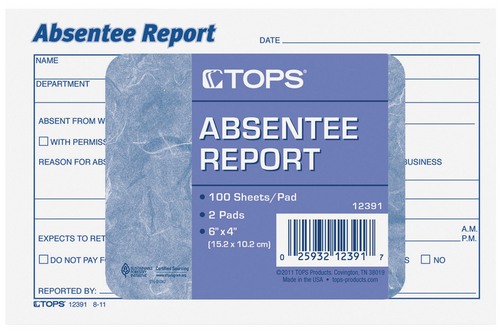 Absentee Report Form, White