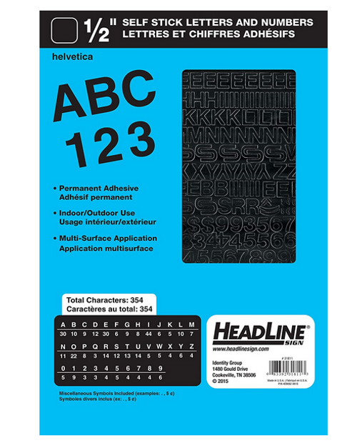 1/2" Self-Adhesive Vinyl Helvetica Numbers & Letters, Black (354ct.)