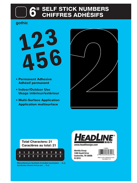 6" Self-Adhesive Vinyl Gothic Numbers, Black (21ct.)