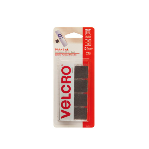 Sticky Back Velcro, Black, Square, 7/8"