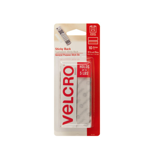 Sticky Back Velcro, White, Strips, 3-1/2" x 3/4"