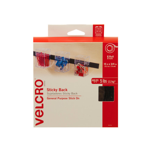 Sticky Back Velcro, Black, Roll, 3/4" x 15'