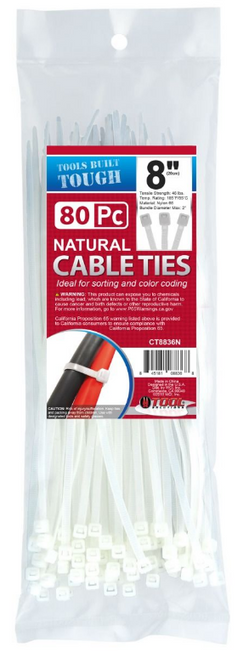 Nylon Cable Tie, 8", 80 Count, Natural
