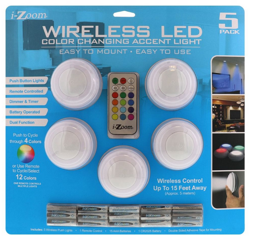 Color Changing Accent Light w/ Remote, 5 Pack