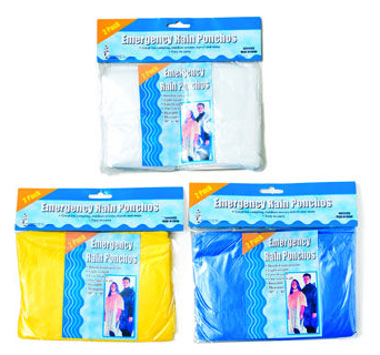 Emergency Rain Poncho, Assorted Colors, 2 Pack