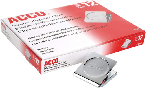 Acco Square Magnetic Clip, 1-3/4" (Medium), Silver
