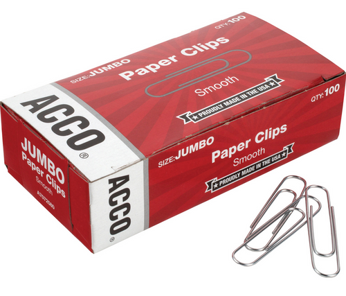 Economy Paper Clips, Smooth, Jumbo,  Silver