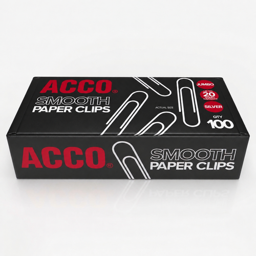 Acco Jumbo Economy Smooth Paper Clips, Silver, 100 Count