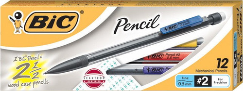 Mechanical Pencil, 0.7mm, Clear/Black Barrel, Assorted Clip Colors