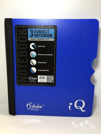 iQ 3-Subject Notebook, College Ruled, 11"x9", Assorted Colors