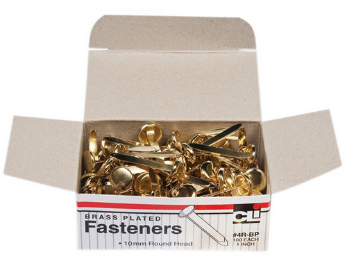 Brass Plated Fasteners, 100ct, Size #1, 1"