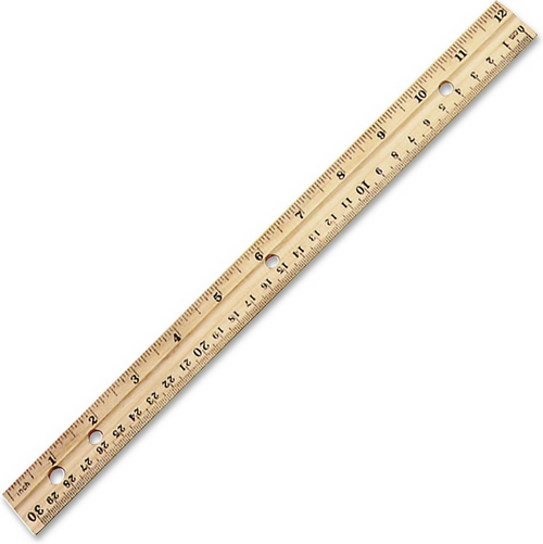 Economical Beveled Wood Ruler w/Single Metal Edge, 12", Natural