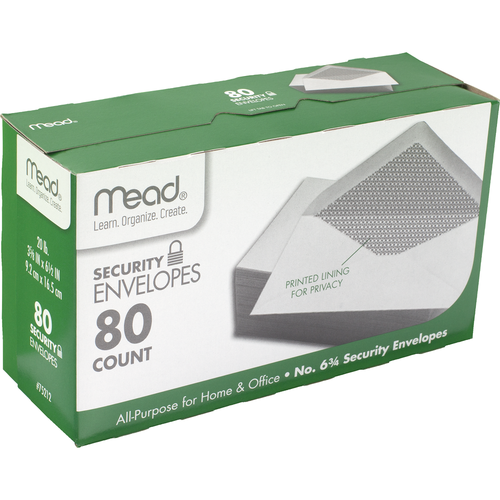 Mead #6-3/4 Security Envelopes, 3-5/8" x 6-1/2", 20lb., White, 80 Count