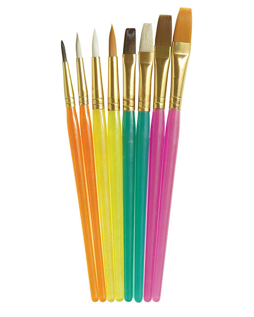 Paint Brushes, Assorted Sizes, Assorted Colors, 8 Pack