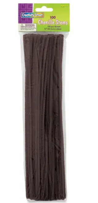 Chenille Stems, Brown, 100 Count