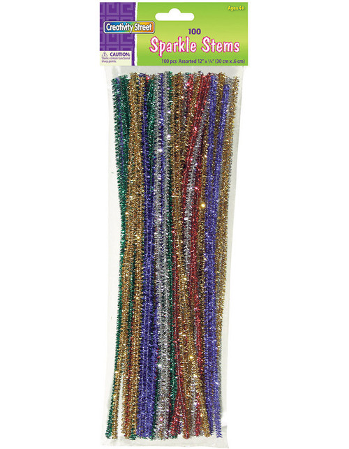 Jumbo Chenille Stems, Assorted Tinsel Colors, 100 Count