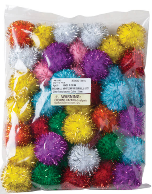 Pom Poms, Assorted Glitter Colors, 40 Count